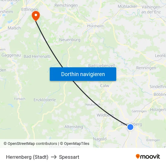 Herrenberg (Stadt) to Spessart map