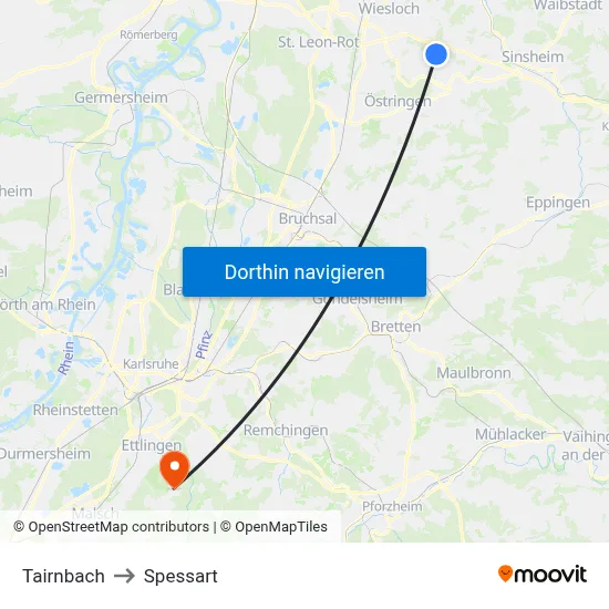 Tairnbach to Spessart map