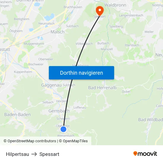 Hilpertsau to Spessart map