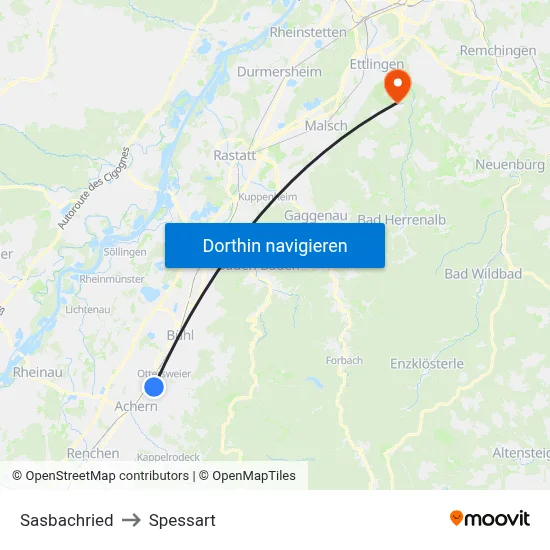 Sasbachried to Spessart map