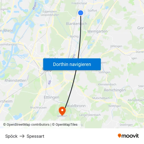 Spöck to Spessart map