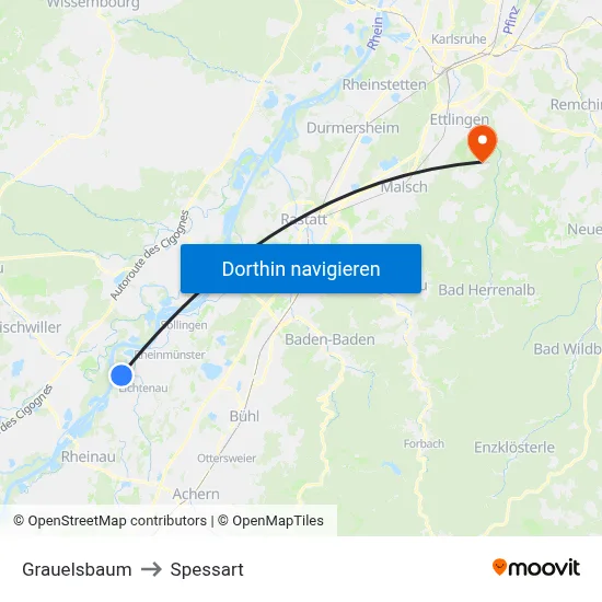 Grauelsbaum to Spessart map