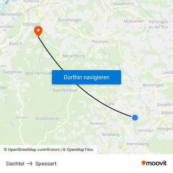 Dachtel to Spessart map