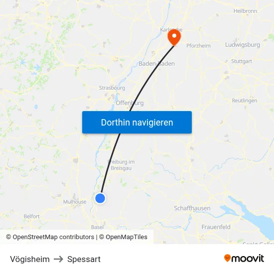 Vögisheim to Spessart map