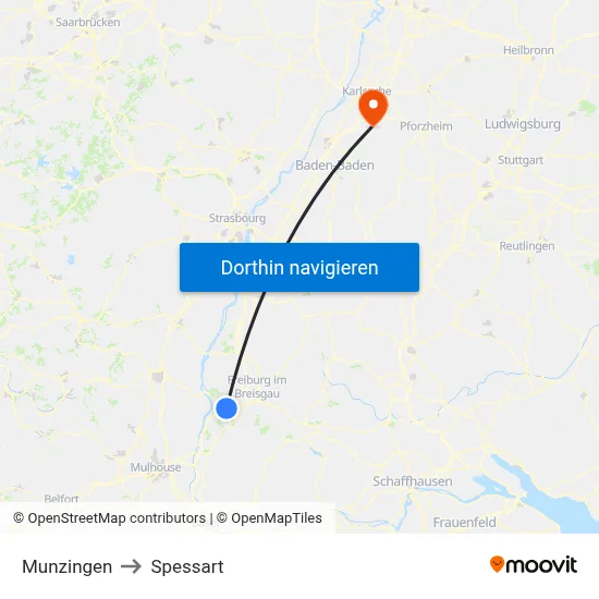 Munzingen to Spessart map