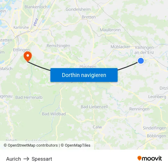 Aurich to Spessart map