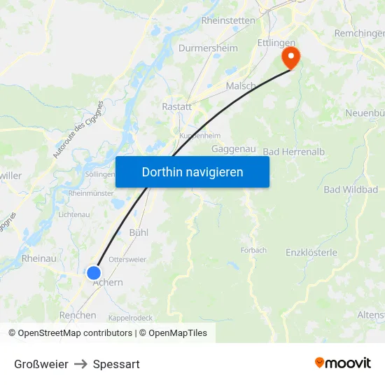 Großweier to Spessart map