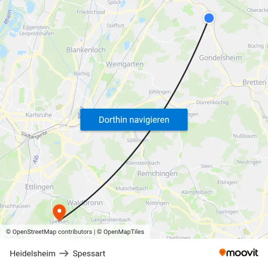 Heidelsheim to Spessart map