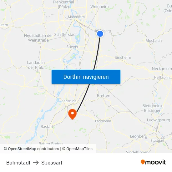 Bahnstadt to Spessart map