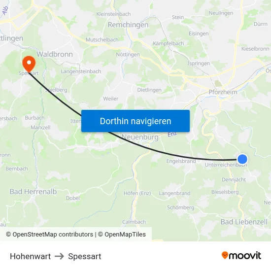 Hohenwart to Spessart map