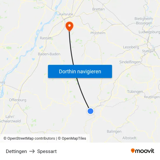 Dettingen to Spessart map
