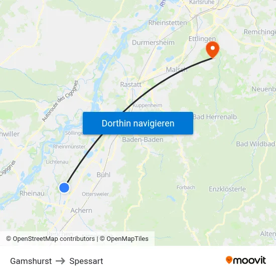 Gamshurst to Spessart map