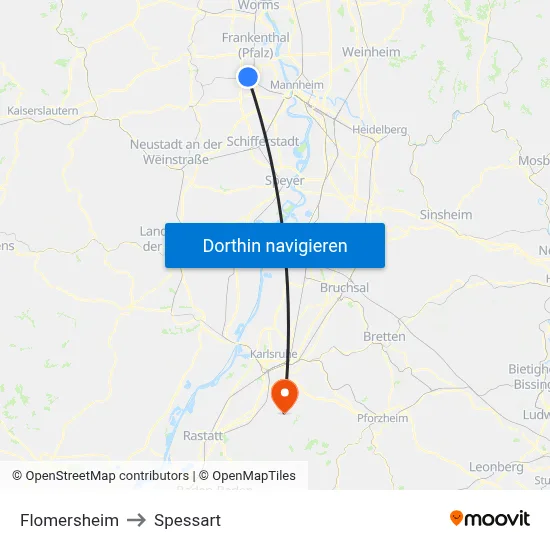 Flomersheim to Spessart map