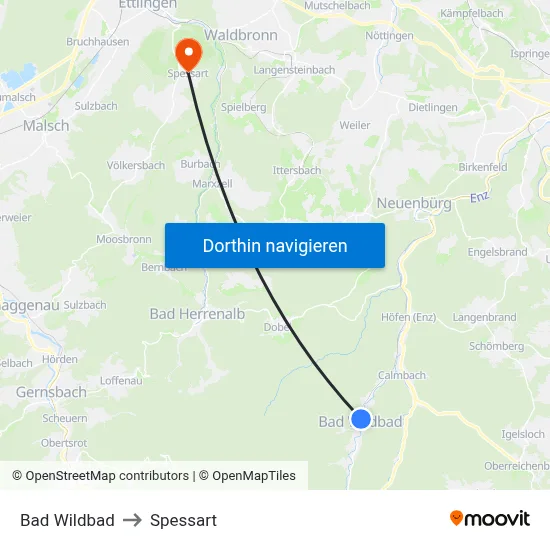 Bad Wildbad to Spessart map