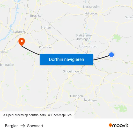 Berglen to Spessart map