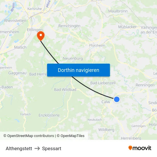 Althengstett to Spessart map