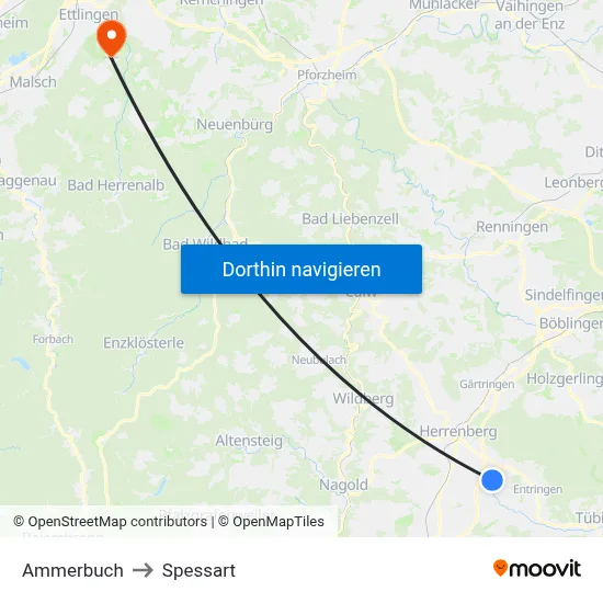 Ammerbuch to Spessart map