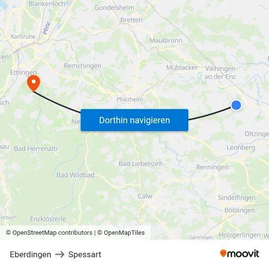 Eberdingen to Spessart map