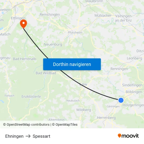Ehningen to Spessart map