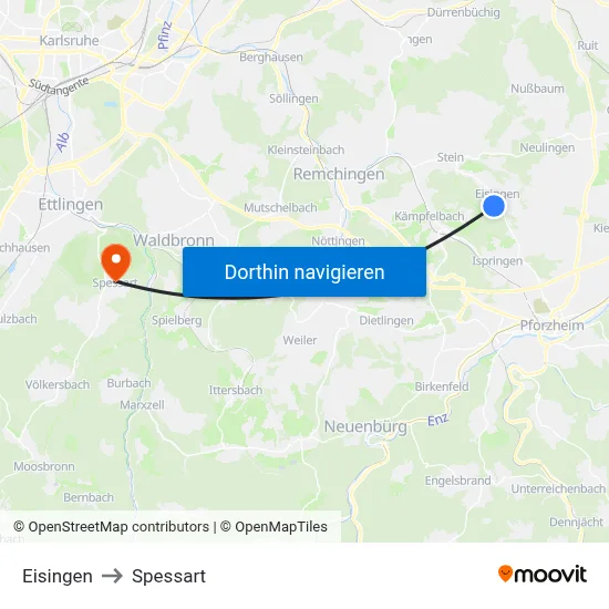 Eisingen to Spessart map