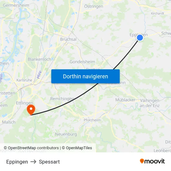 Eppingen to Spessart map