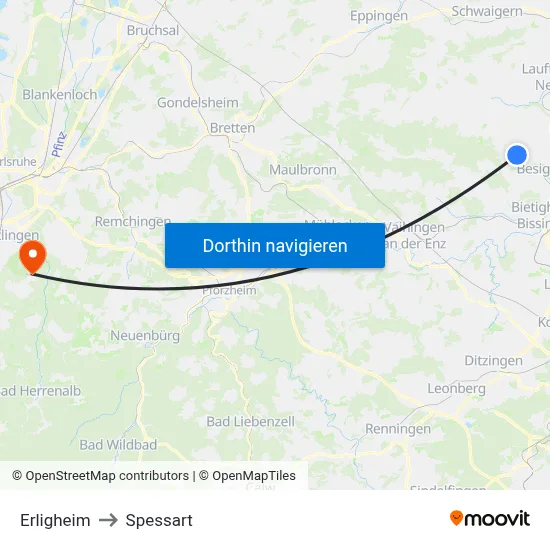 Erligheim to Spessart map