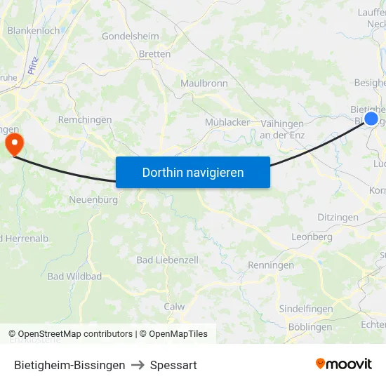 Bietigheim-Bissingen to Spessart map