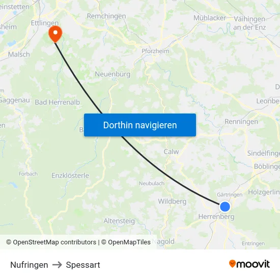 Nufringen to Spessart map