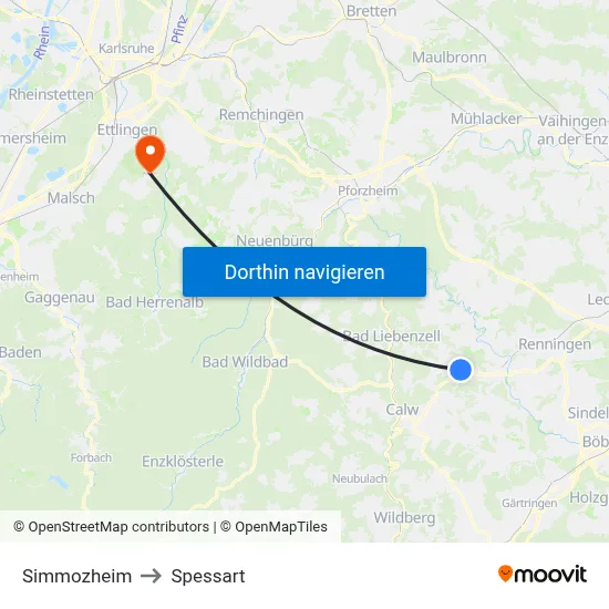 Simmozheim to Spessart map