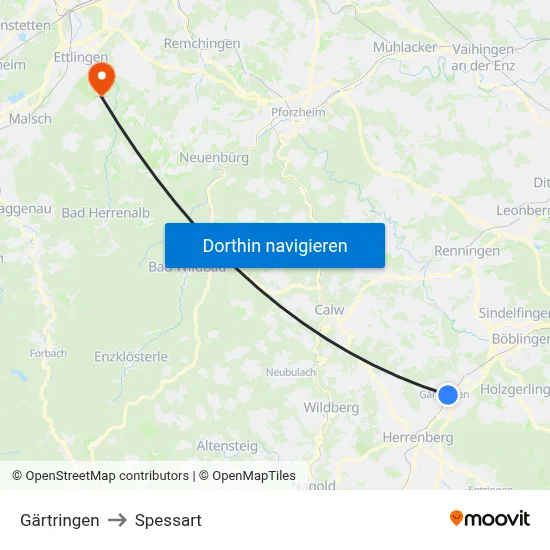 Gärtringen to Spessart map