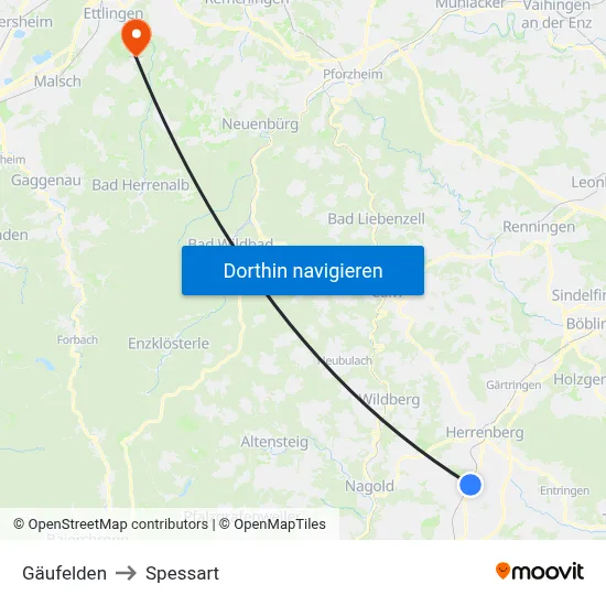 Gäufelden to Spessart map