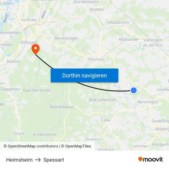 Heimsheim to Spessart map