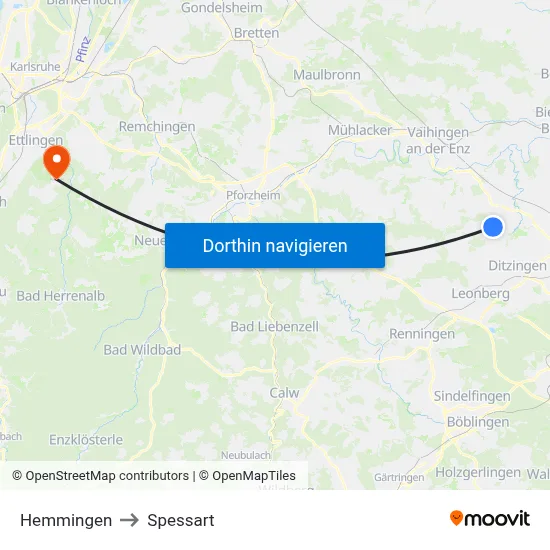 Hemmingen to Spessart map