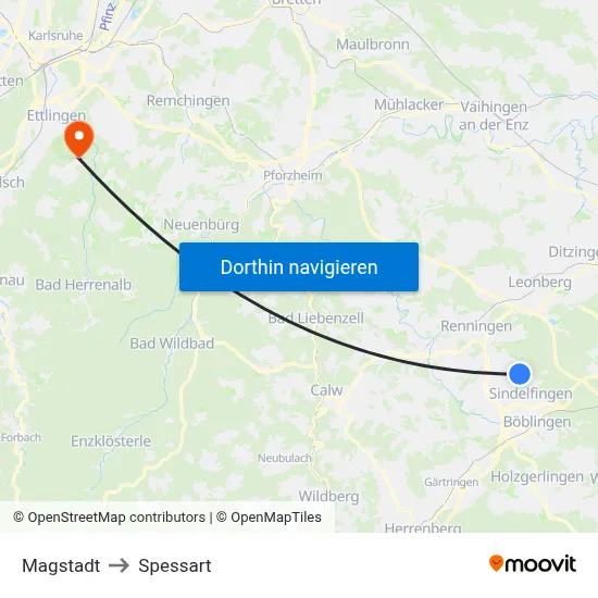 Magstadt to Spessart map