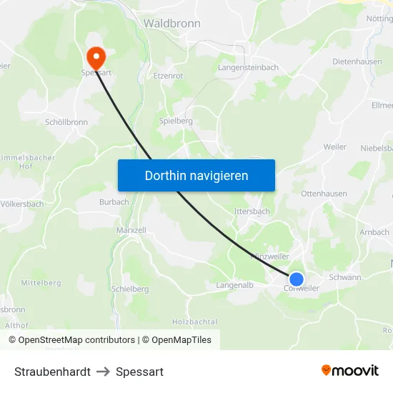 Straubenhardt to Spessart map