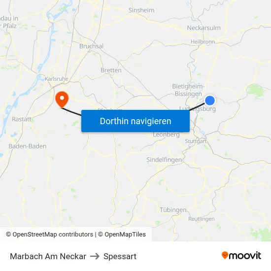 Marbach Am Neckar to Spessart map