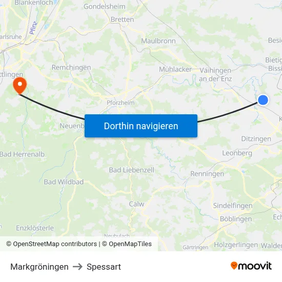 Markgröningen to Spessart map