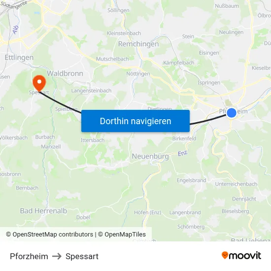 Pforzheim to Spessart map