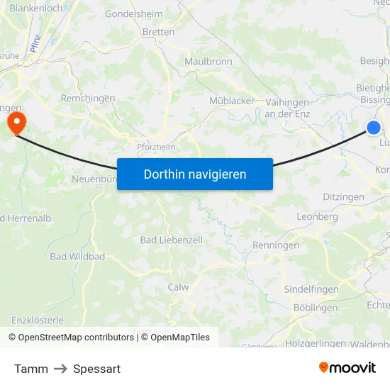 Tamm to Spessart map