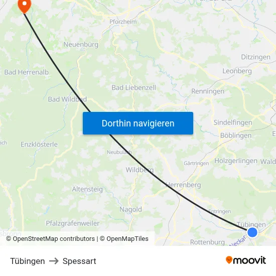 Tübingen to Spessart map
