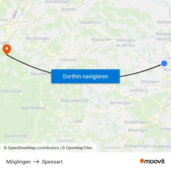 Möglingen to Spessart map