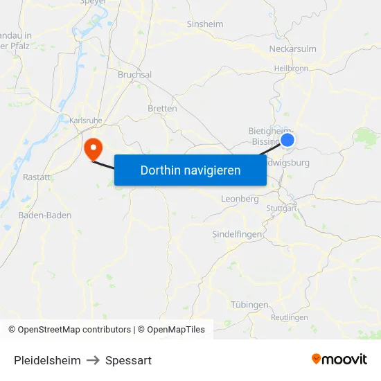 Pleidelsheim to Spessart map