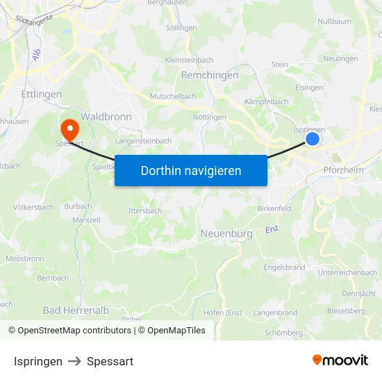 Ispringen to Spessart map