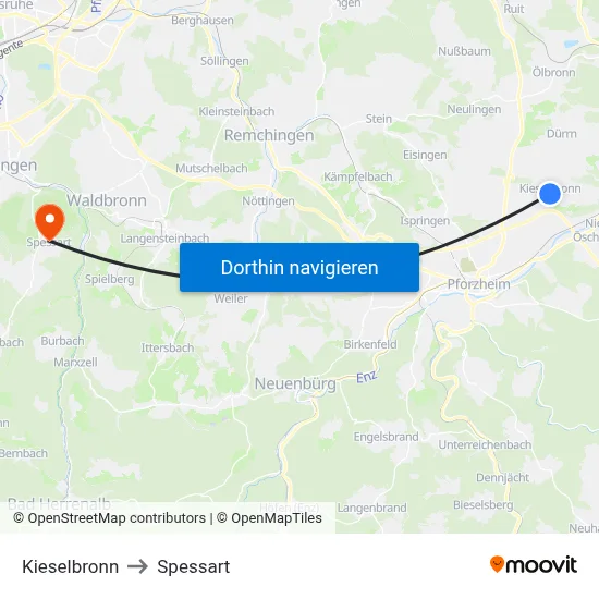 Kieselbronn to Spessart map