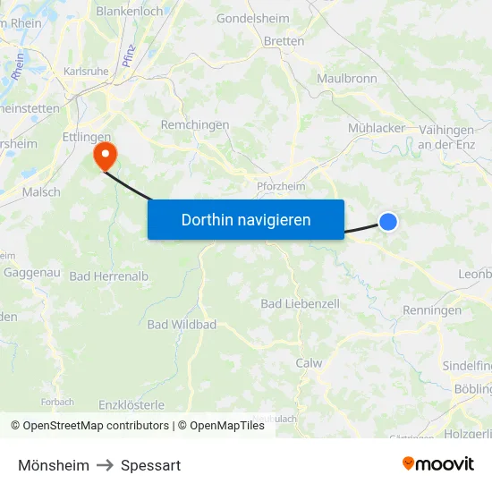Mönsheim to Spessart map