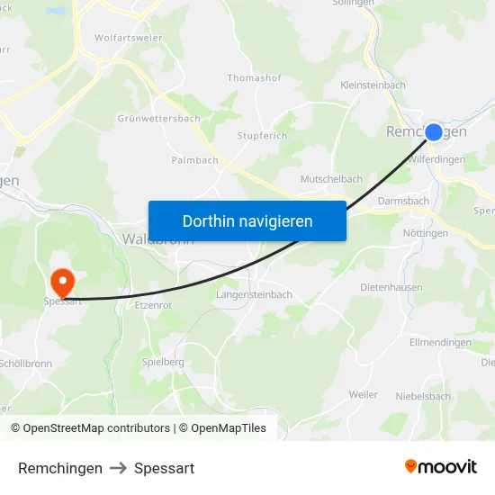 Remchingen to Spessart map