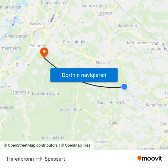 Tiefenbronn to Spessart map