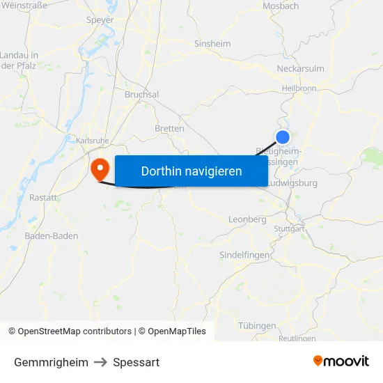 Gemmrigheim to Spessart map