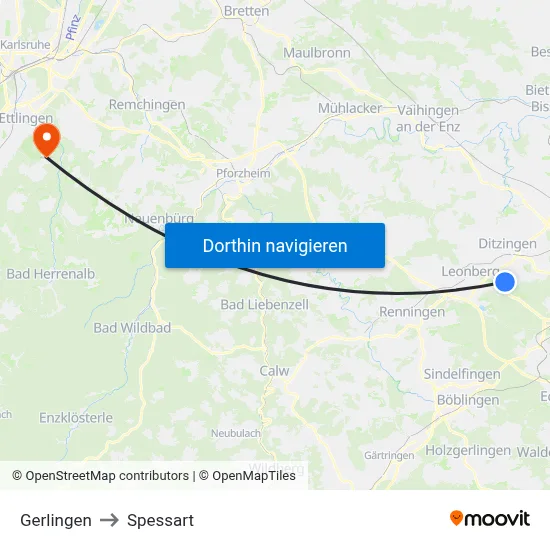 Gerlingen to Spessart map