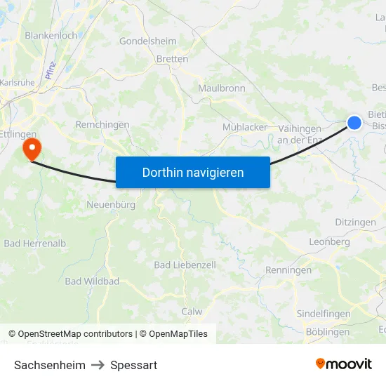 Sachsenheim to Spessart map